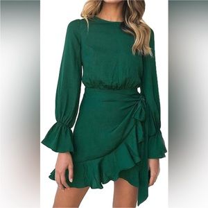 Worn once medium green mini ruffle dress